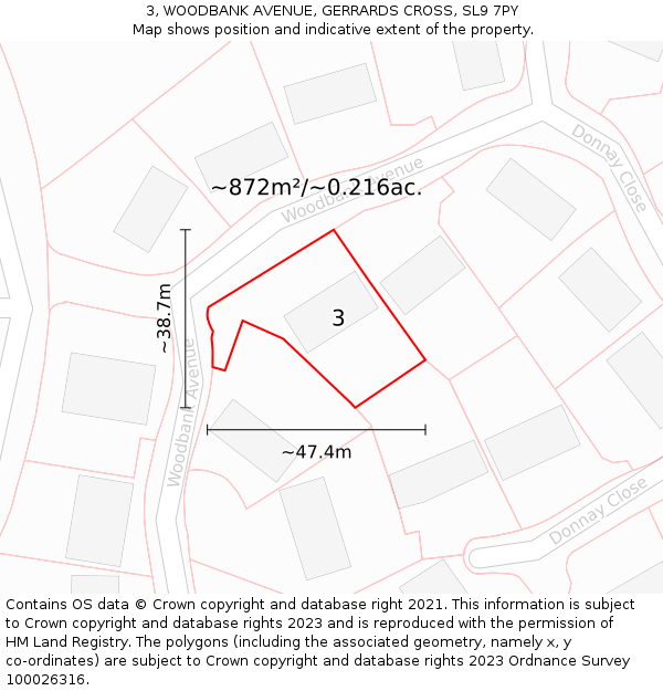 3, WOODBANK AVENUE, GERRARDS CROSS, SL9 7PY: Plot and title map