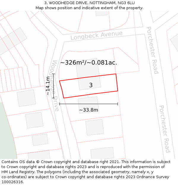 3, WOODHEDGE DRIVE, NOTTINGHAM, NG3 6LU: Plot and title map