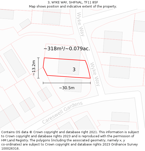 3, WYKE WAY, SHIFNAL, TF11 8SF: Plot and title map