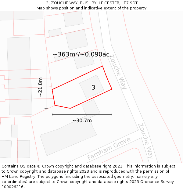 3, ZOUCHE WAY, BUSHBY, LEICESTER, LE7 9DT: Plot and title map