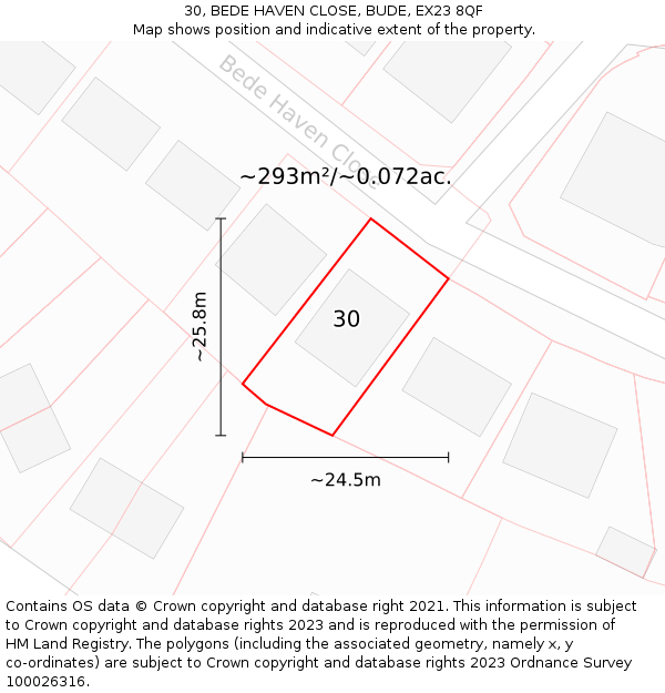 30, BEDE HAVEN CLOSE, BUDE, EX23 8QF: Plot and title map