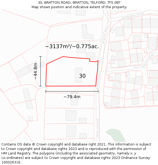 30, BRATTON ROAD, BRATTON, TELFORD, TF5 0BT: Plot and title map