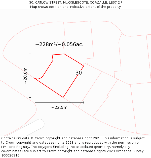 30, CATLOW STREET, HUGGLESCOTE, COALVILLE, LE67 2JF: Plot and title map