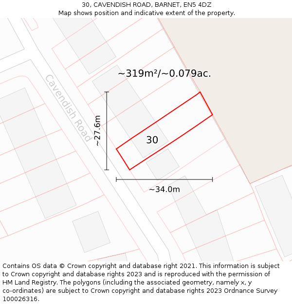 30, CAVENDISH ROAD, BARNET, EN5 4DZ: Plot and title map