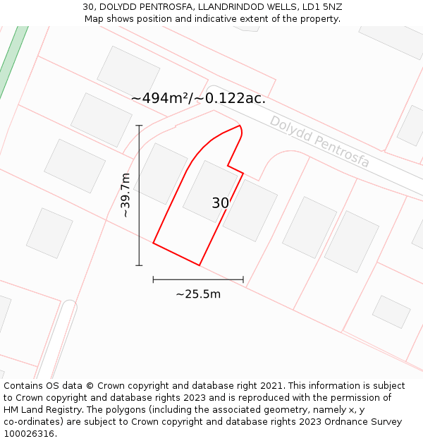 30, DOLYDD PENTROSFA, LLANDRINDOD WELLS, LD1 5NZ: Plot and title map