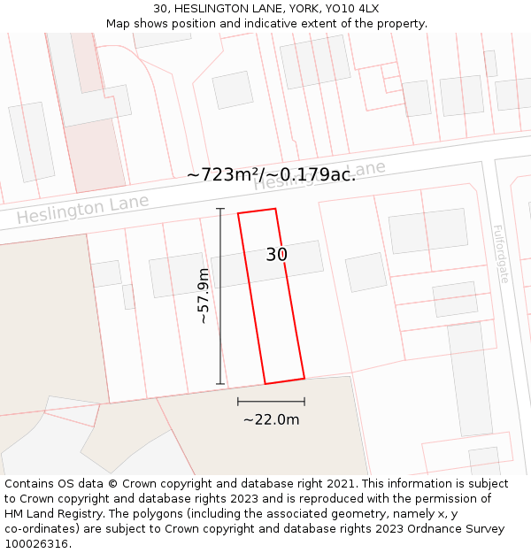 30, HESLINGTON LANE, YORK, YO10 4LX: Plot and title map