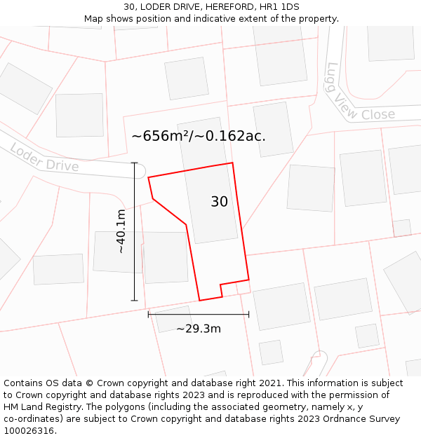 30, LODER DRIVE, HEREFORD, HR1 1DS: Plot and title map