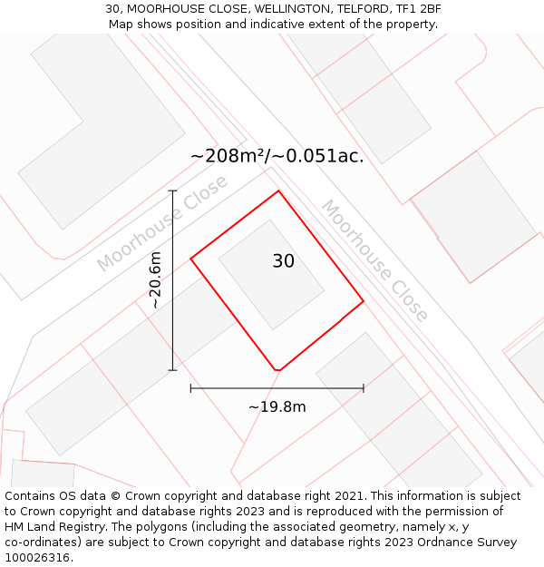 30, MOORHOUSE CLOSE, WELLINGTON, TELFORD, TF1 2BF: Plot and title map