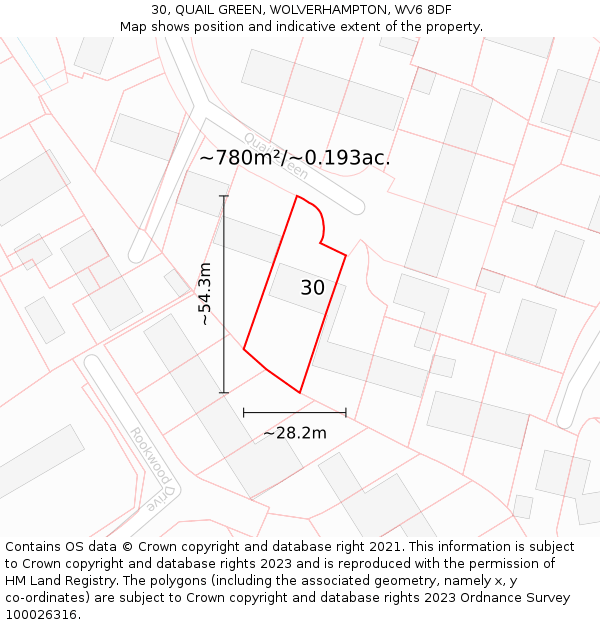 30, QUAIL GREEN, WOLVERHAMPTON, WV6 8DF: Plot and title map