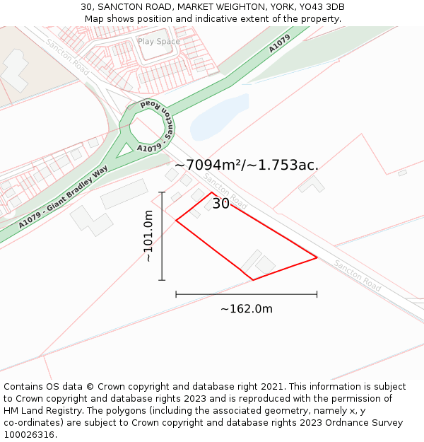 30, SANCTON ROAD, MARKET WEIGHTON, YORK, YO43 3DB: Plot and title map