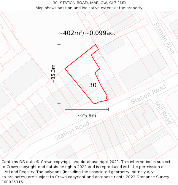 30, STATION ROAD, MARLOW, SL7 1ND: Plot and title map