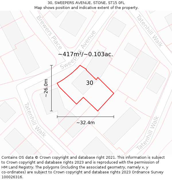 30, SWEEPERS AVENUE, STONE, ST15 0FL: Plot and title map