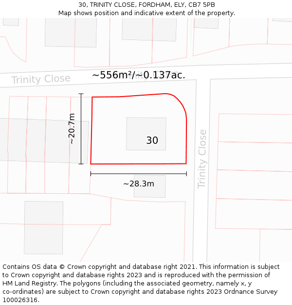 30, TRINITY CLOSE, FORDHAM, ELY, CB7 5PB: Plot and title map