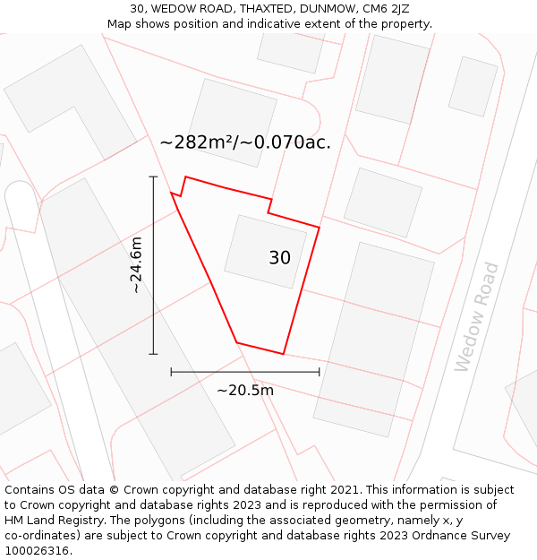 30, WEDOW ROAD, THAXTED, DUNMOW, CM6 2JZ: Plot and title map