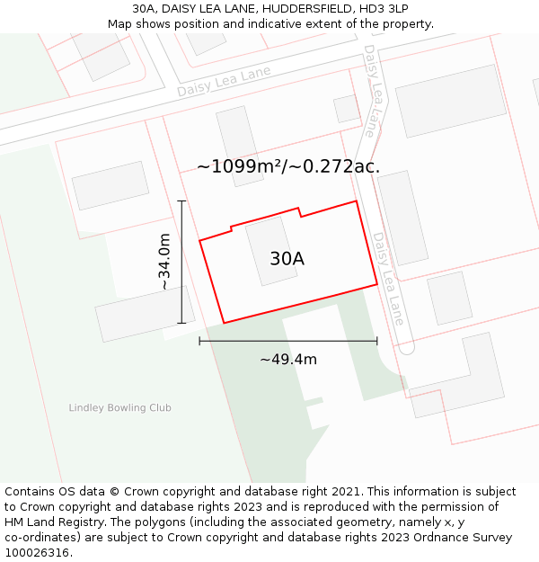 30A, DAISY LEA LANE, HUDDERSFIELD, HD3 3LP: Plot and title map