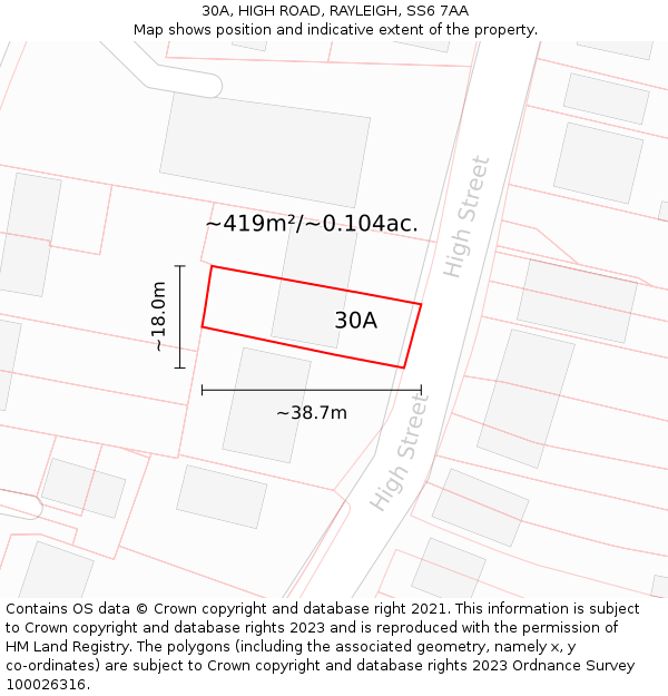 30A, HIGH ROAD, RAYLEIGH, SS6 7AA: Plot and title map