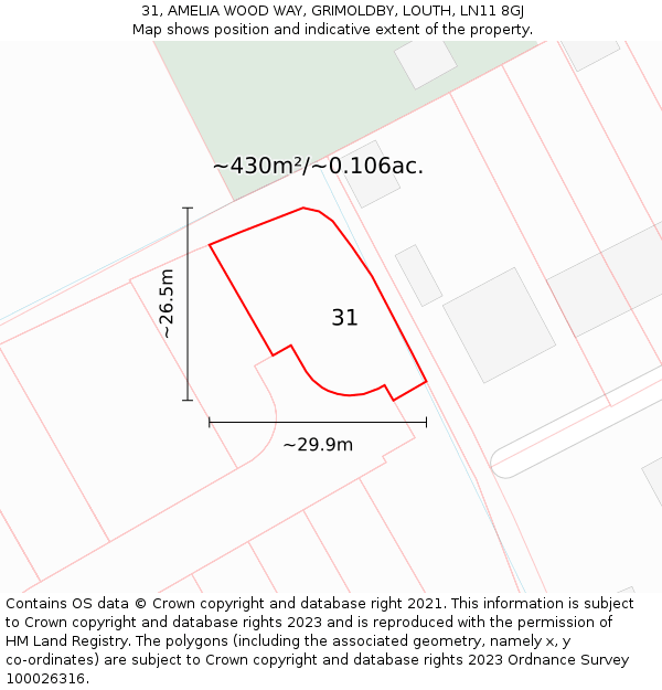 31, AMELIA WOOD WAY, GRIMOLDBY, LOUTH, LN11 8GJ: Plot and title map