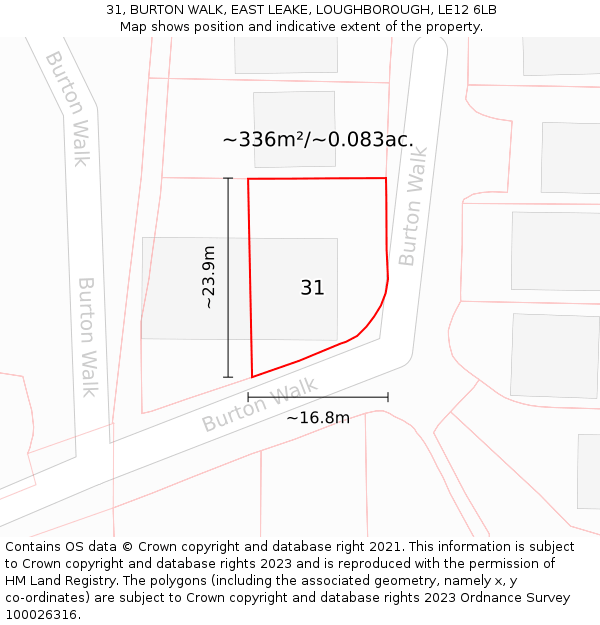 31, BURTON WALK, EAST LEAKE, LOUGHBOROUGH, LE12 6LB: Plot and title map