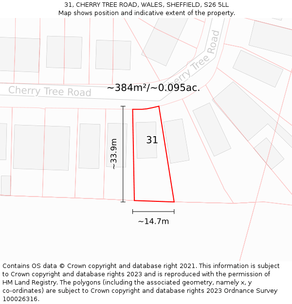 31, CHERRY TREE ROAD, WALES, SHEFFIELD, S26 5LL: Plot and title map