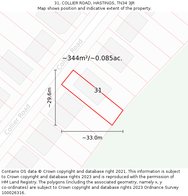 31, COLLIER ROAD, HASTINGS, TN34 3JR: Plot and title map