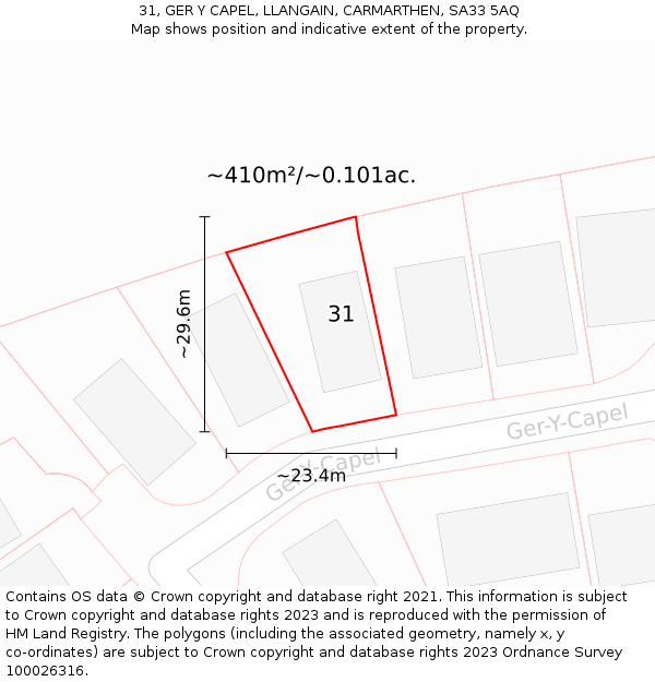 31, GER Y CAPEL, LLANGAIN, CARMARTHEN, SA33 5AQ: Plot and title map