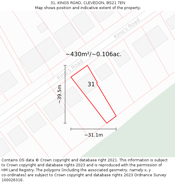 31, KINGS ROAD, CLEVEDON, BS21 7EN: Plot and title map