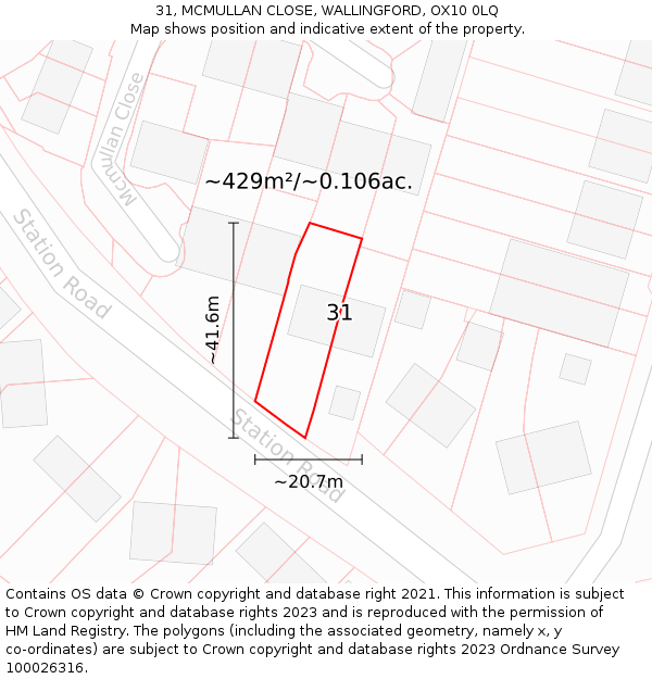 31, MCMULLAN CLOSE, WALLINGFORD, OX10 0LQ: Plot and title map