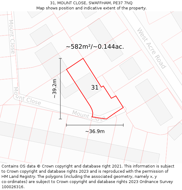 31, MOUNT CLOSE, SWAFFHAM, PE37 7NQ: Plot and title map