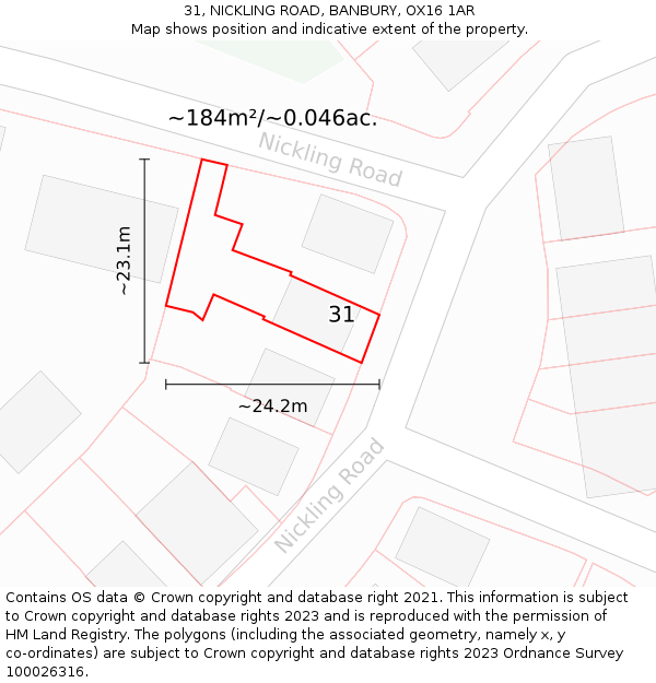 31, NICKLING ROAD, BANBURY, OX16 1AR: Plot and title map