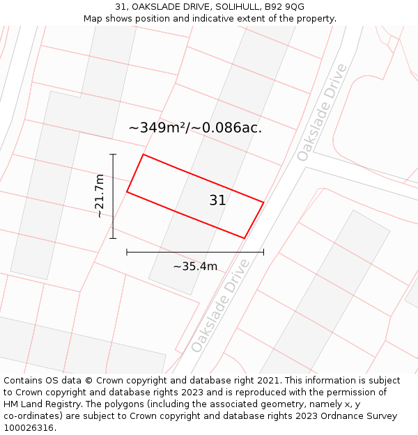 31, OAKSLADE DRIVE, SOLIHULL, B92 9QG: Plot and title map