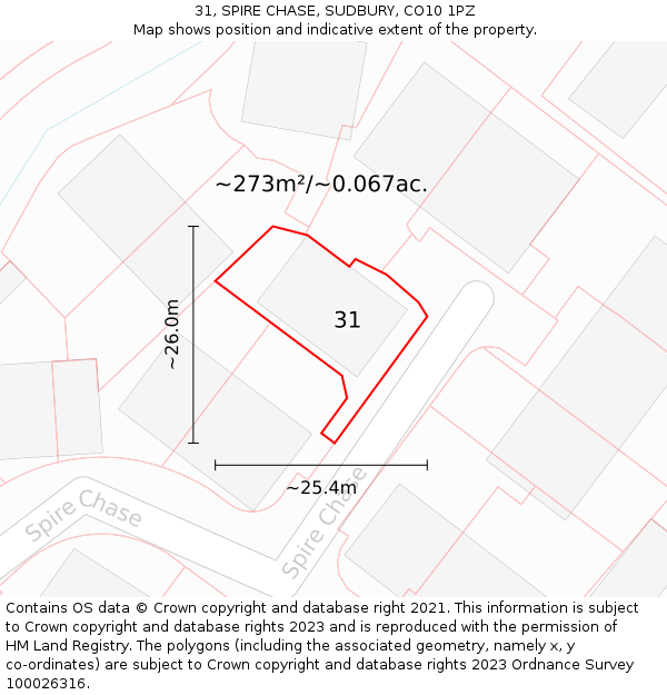 31, SPIRE CHASE, SUDBURY, CO10 1PZ: Plot and title map