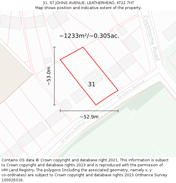 31, ST JOHNS AVENUE, LEATHERHEAD, KT22 7HT: Plot and title map