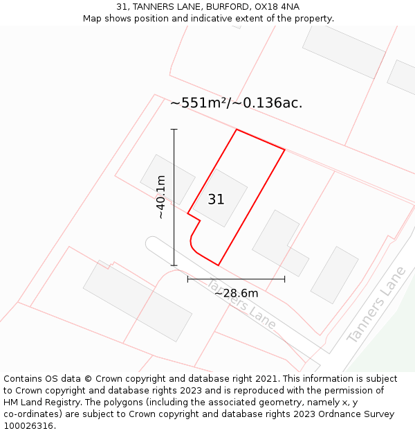 31, TANNERS LANE, BURFORD, OX18 4NA: Plot and title map