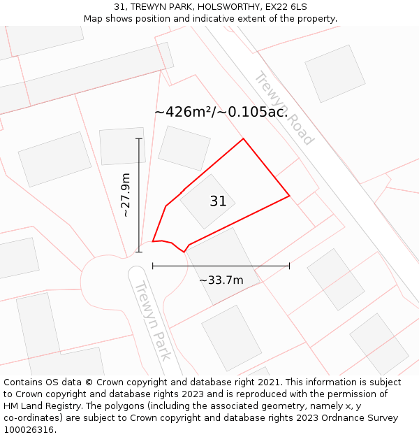 31, TREWYN PARK, HOLSWORTHY, EX22 6LS: Plot and title map