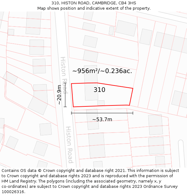 310, HISTON ROAD, CAMBRIDGE, CB4 3HS: Plot and title map