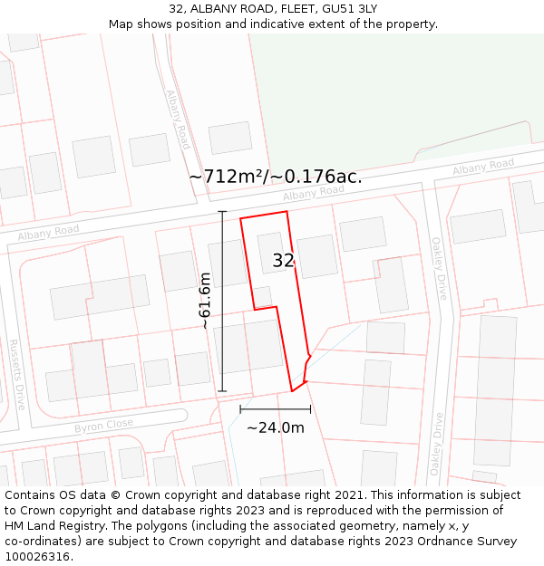 32, ALBANY ROAD, FLEET, GU51 3LY: Plot and title map