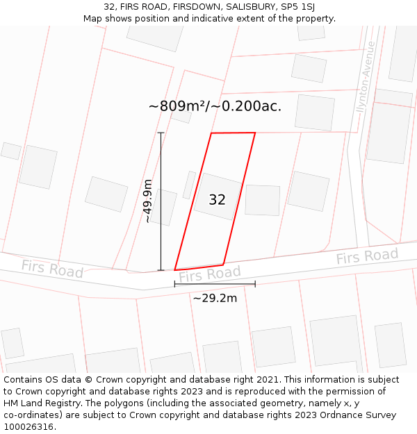 32, FIRS ROAD, FIRSDOWN, SALISBURY, SP5 1SJ: Plot and title map