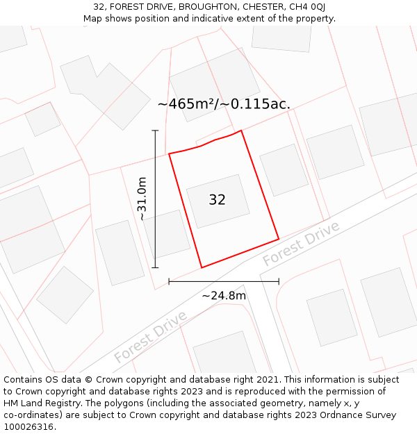 32, FOREST DRIVE, BROUGHTON, CHESTER, CH4 0QJ: Plot and title map