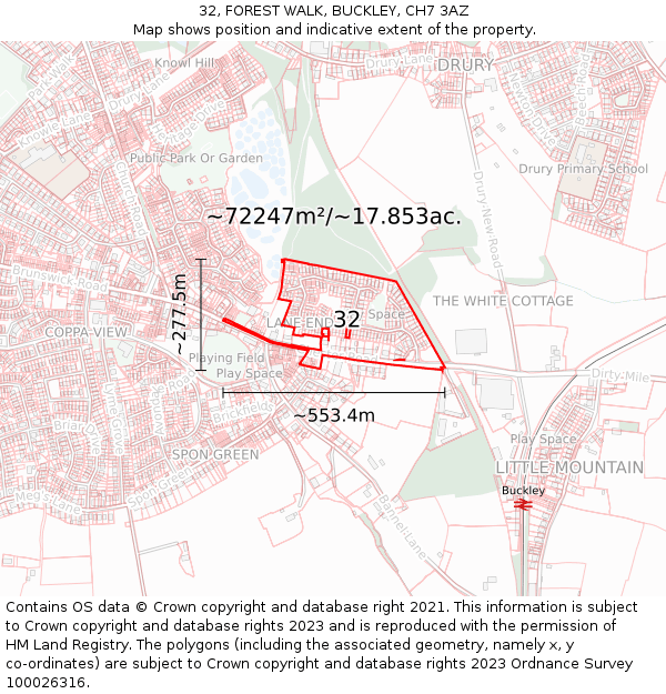 32, FOREST WALK, BUCKLEY, CH7 3AZ: Plot and title map