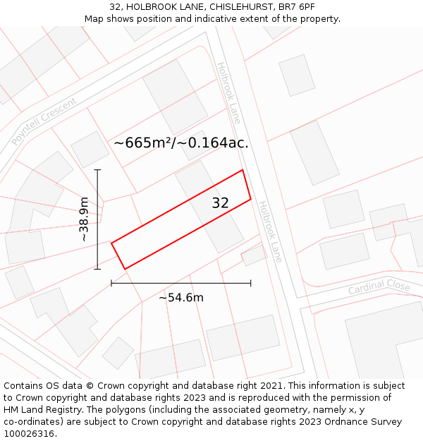 32, HOLBROOK LANE, CHISLEHURST, BR7 6PF: Plot and title map