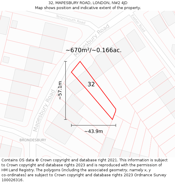 32, MAPESBURY ROAD, LONDON, NW2 4JD: Plot and title map