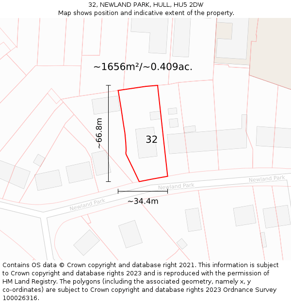 32, NEWLAND PARK, HULL, HU5 2DW: Plot and title map