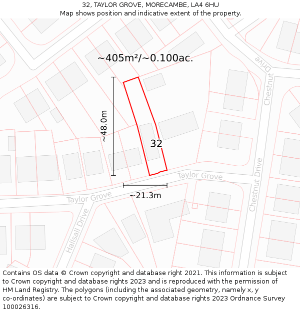 32, TAYLOR GROVE, MORECAMBE, LA4 6HU: Plot and title map