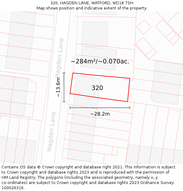 320, HAGDEN LANE, WATFORD, WD18 7SH: Plot and title map