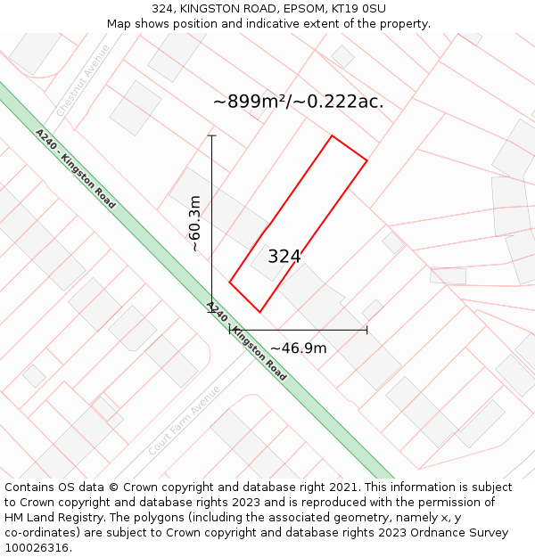 324, KINGSTON ROAD, EPSOM, KT19 0SU: Plot and title map