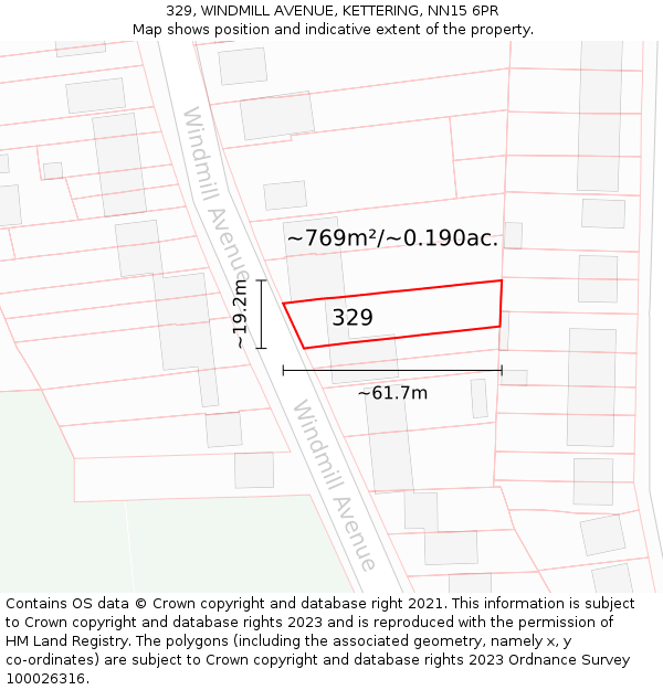 329, WINDMILL AVENUE, KETTERING, NN15 6PR: Plot and title map