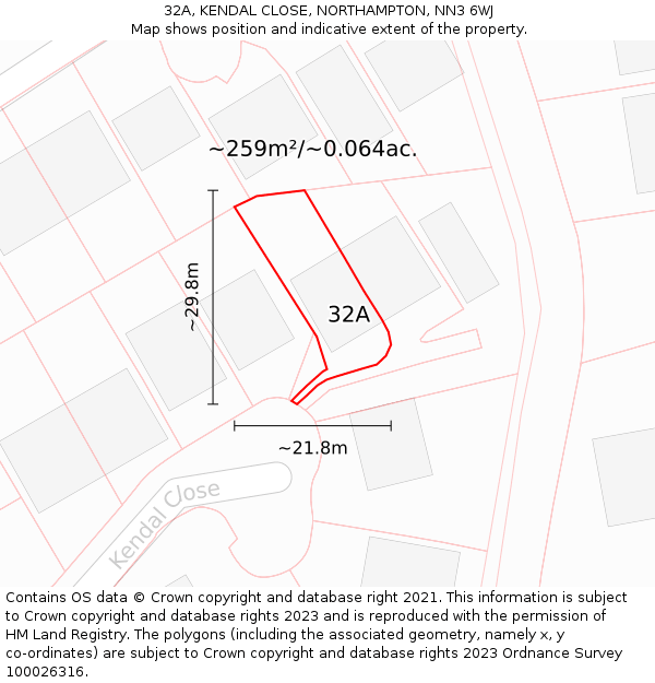 32A, KENDAL CLOSE, NORTHAMPTON, NN3 6WJ: Plot and title map