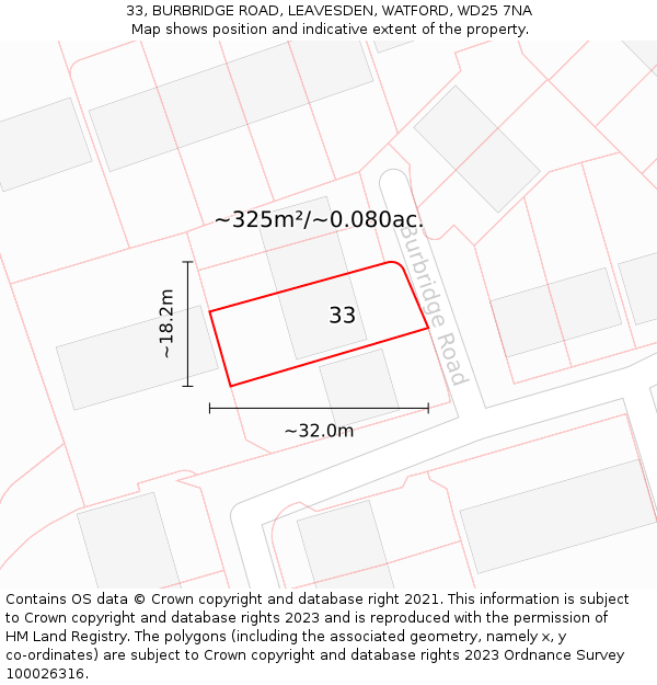 33, BURBRIDGE ROAD, LEAVESDEN, WATFORD, WD25 7NA: Plot and title map