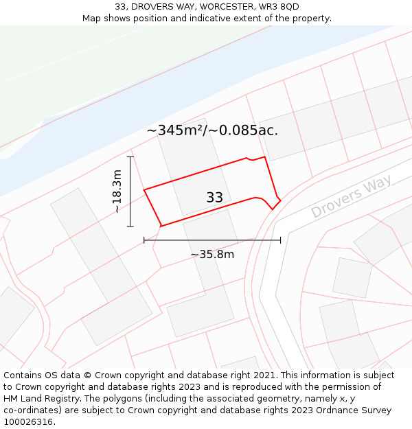 33, DROVERS WAY, WORCESTER, WR3 8QD: Plot and title map