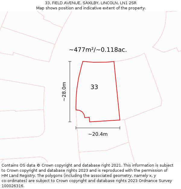 33, FIELD AVENUE, SAXILBY, LINCOLN, LN1 2SR: Plot and title map